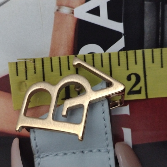 Vintage Bottega Veneta Blue & Gold Leather Belt size Large 33-36 - Picture 9 of 16